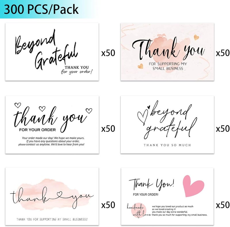 SCORYULE 300PCS Thank You For Supporting My Business Cards, 6 Styles-2" x 3.5" Small Customer Appreciation Card for Shop, Online Retailers, Business Supplies and Local Stores - Image 2